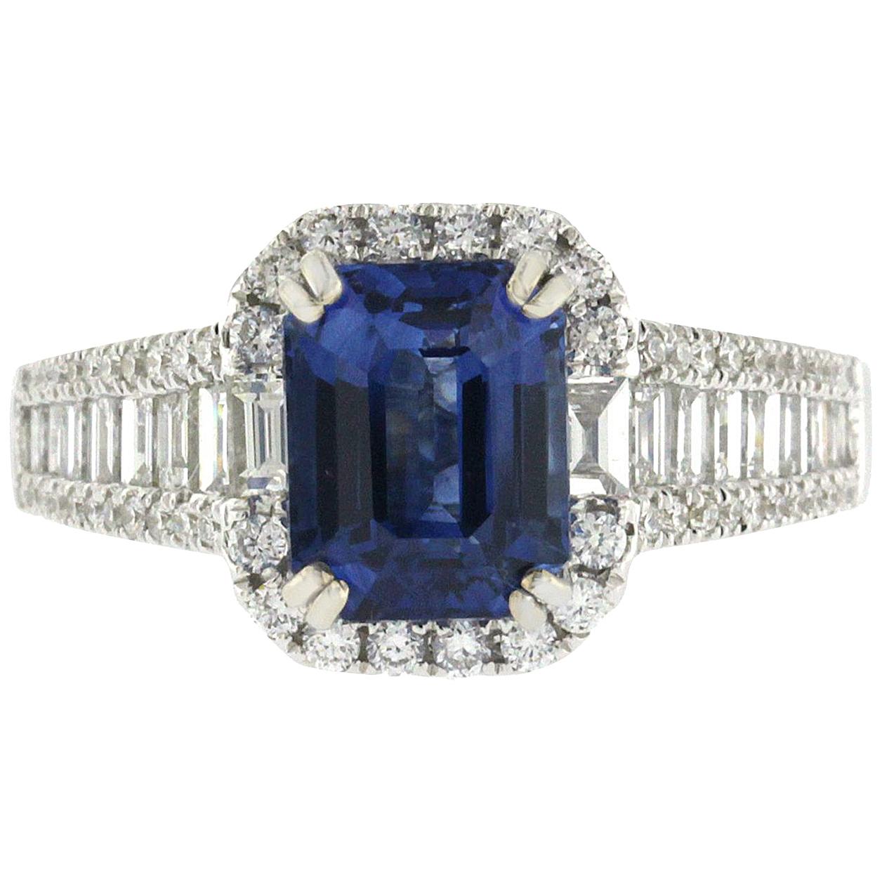 2.78 CT Ceylon Sapphires & 1.34 CT Diamonds in 18K White Gold Engagement Ring