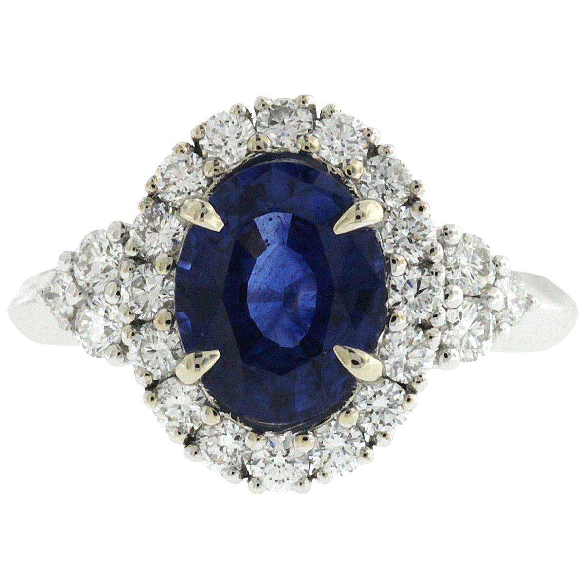 2.14 Carat Ceylon Sapphires and 0.89 Carat Diamonds in 18 Karat White Gold Ring