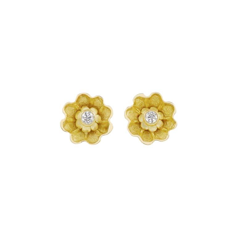 18 Carat Yellow Gold Diamond Stud Earrings