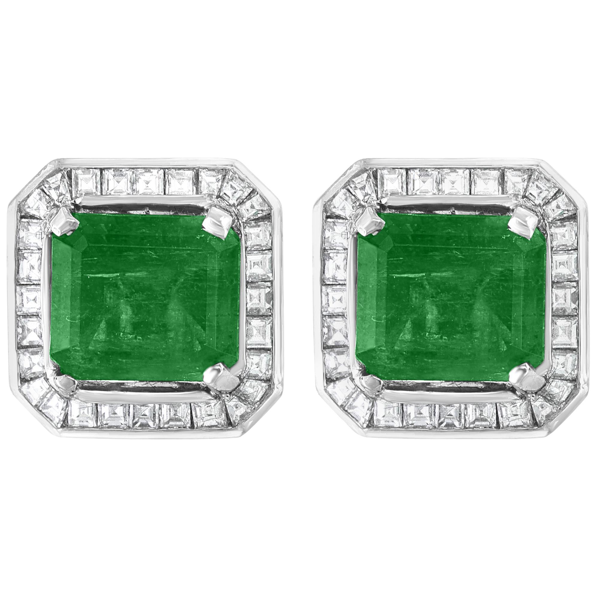 AGL Certified Minor Traditional 5 Carat Colombian Emerald Diamond  Stud Earrings