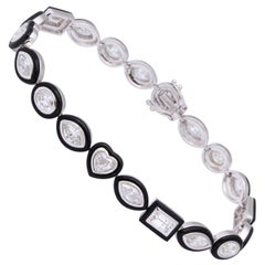 Black Agate Fancy Shape Diamond White Gold Bracelet