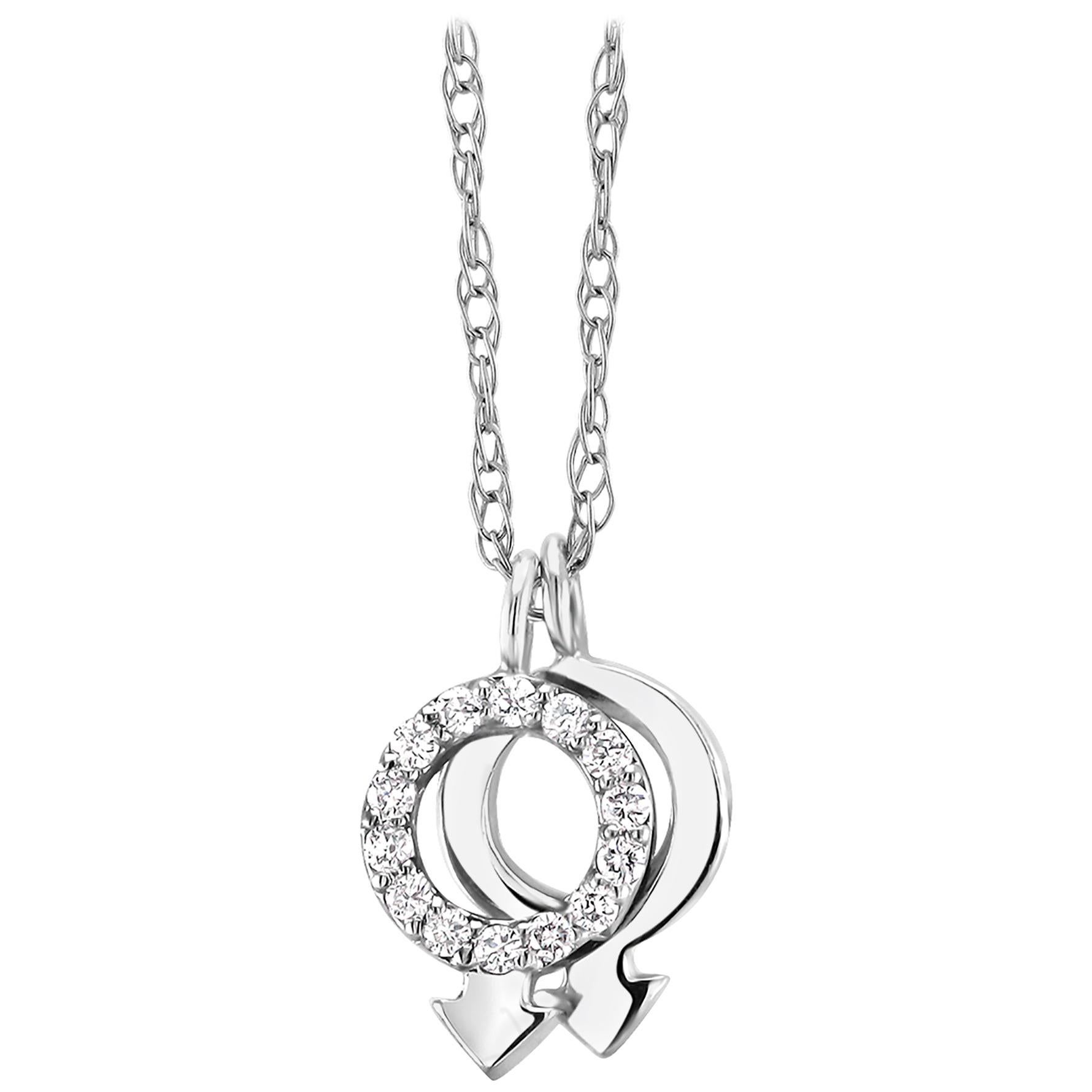 White Gold Gender Shape Two Charms Diamond Pendant Necklace