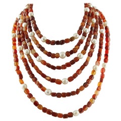 Carnelian and Pearls Beautiful Multi-Strand Beaded Necklace