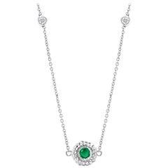 Rope Design Bezel Set Emerald and Diamond Pendant Necklace