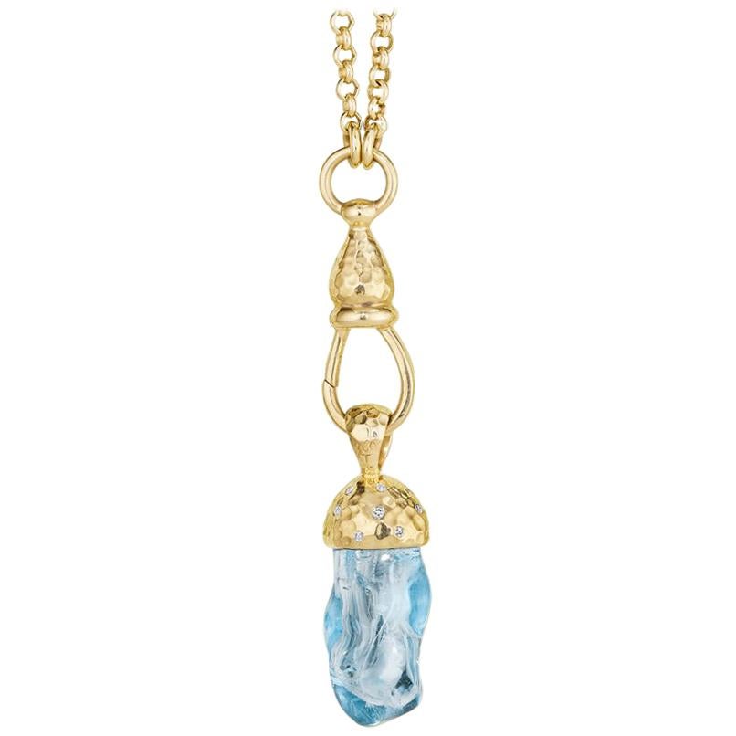 Aquamarine Diamond and 18 Karat Gold Pendant Necklace