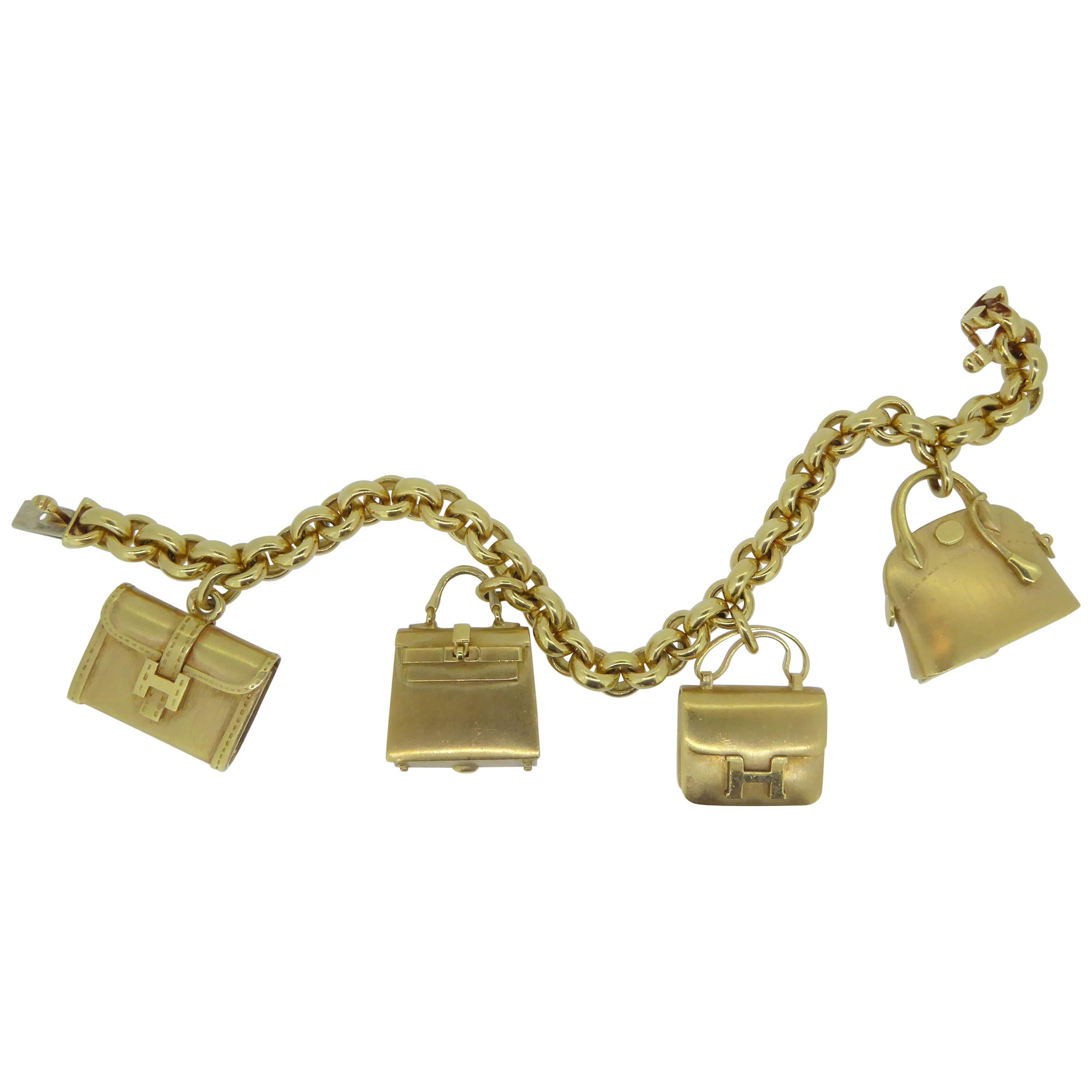 Hermes 18 Carat Yellow Gold Handbag Charm Bracelet