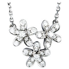 Van Cleef & Arpels Socrate Diamond Pave White Gold Flower Pendant Necklace