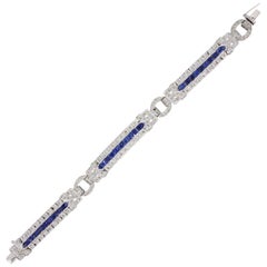 Round Brilliant Diamond and Princess Cut Sapphire 3 Station Bracelet