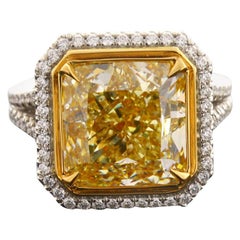 GIA Certified 8.93 Carat Radiant Cut Natural Fancy Yellow VS2 Diamond Platinum