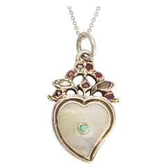 Georgian Turquoise Diamond Garnet Witches Heart Pendant