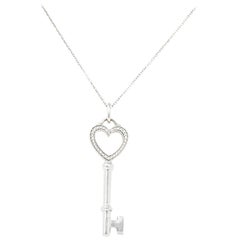 Tiffany & Co. Diamond 18 Karat White Gold Heart Key Pendant Necklace