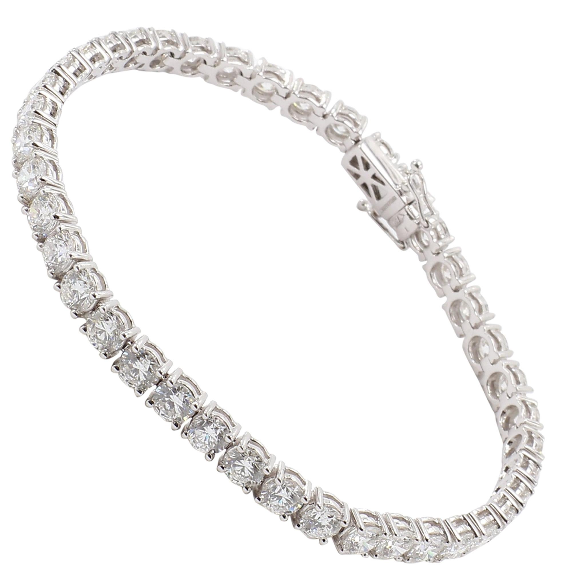 Classic 4 Prong 18 Karat White Gold Diamond Tennis Bracelet 10 Carat For Sale