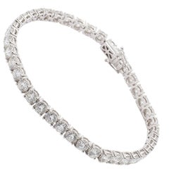 Classic 4 Prong 18 Karat White Gold Diamond Tennis Bracelet 10 Carat
