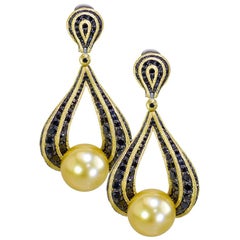 Alex Soldier South Sea Pearl Diamond Gold Drop Earrings One of a Kind