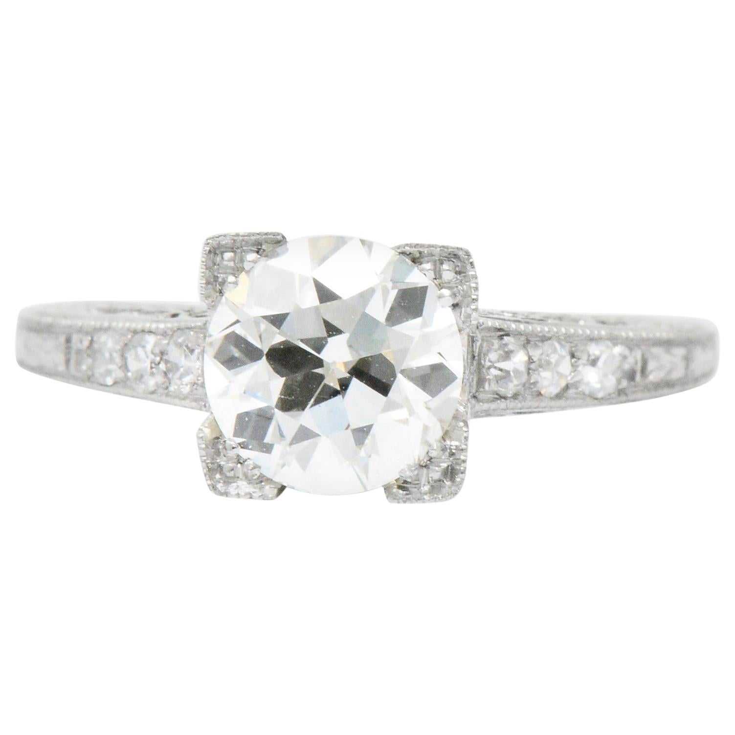 Late Art Deco 1.17 Carats Diamond Platinum Engagement Ring GIA