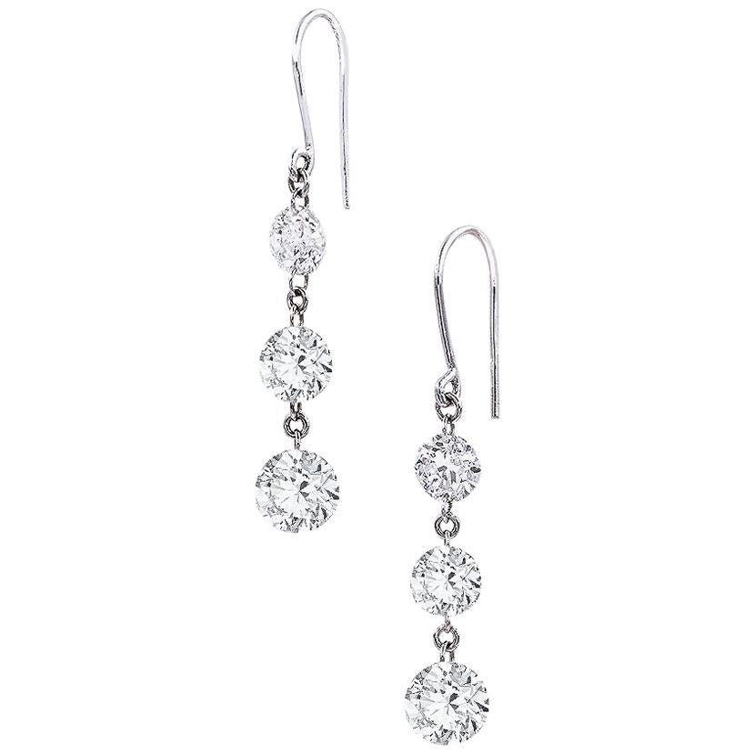 3 Carat Total Dazzling Diamond Drop Earrings Handcrafted in 14 Karat White Gold For Sale