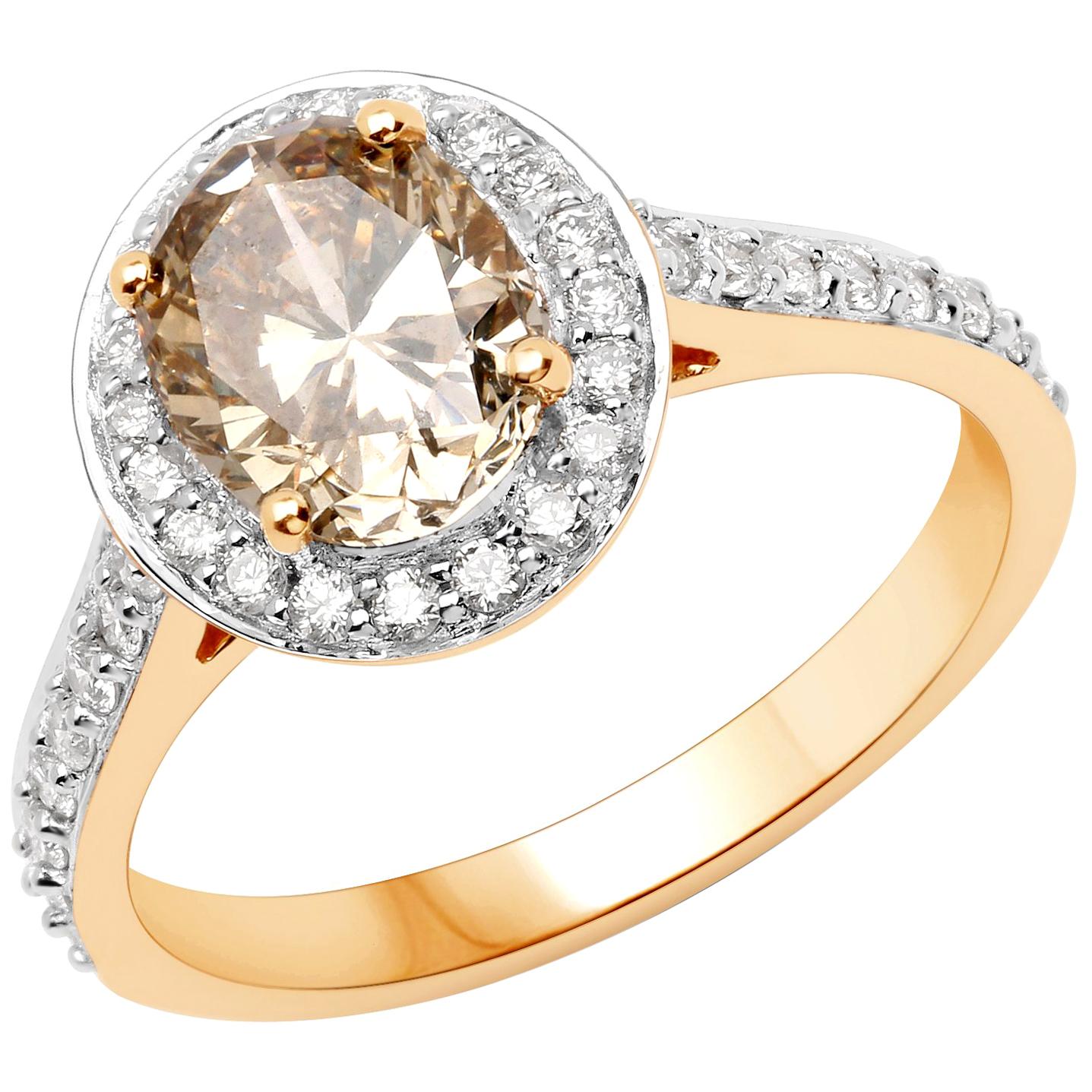 1.74 Carat Champagne Diamond and 0.44 Carat Diamond 18 Karat Gold Bridal Ring For Sale