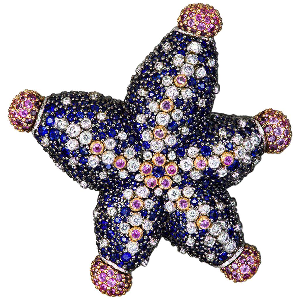 Alex Soldier Sapphire Diamond Gold Starfish Ring Brooch Necklace Bracelet Cuff