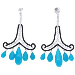 Platinum Diamonds Turquoise Enamel Chandelier Earrings