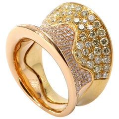 Elegant 18 Karat Yellow and Rose Gold Pave Set Diamond Ring