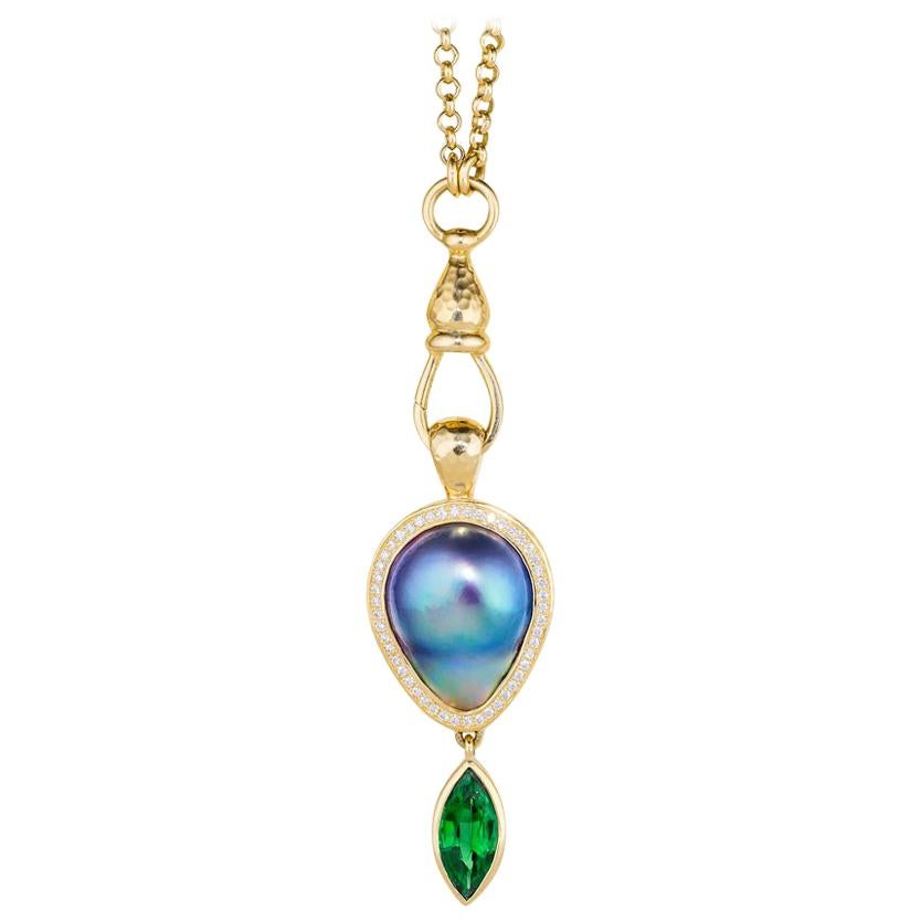 Sea of Cortez Pearl, Diamond and Tsavorite Pendant Necklace