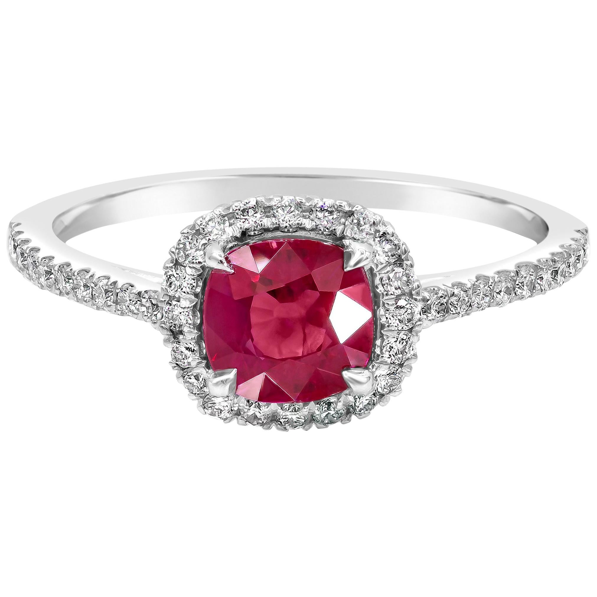 Roman Malakov, Cushion Cut Ruby and Diamond Halo Engagement Ring
