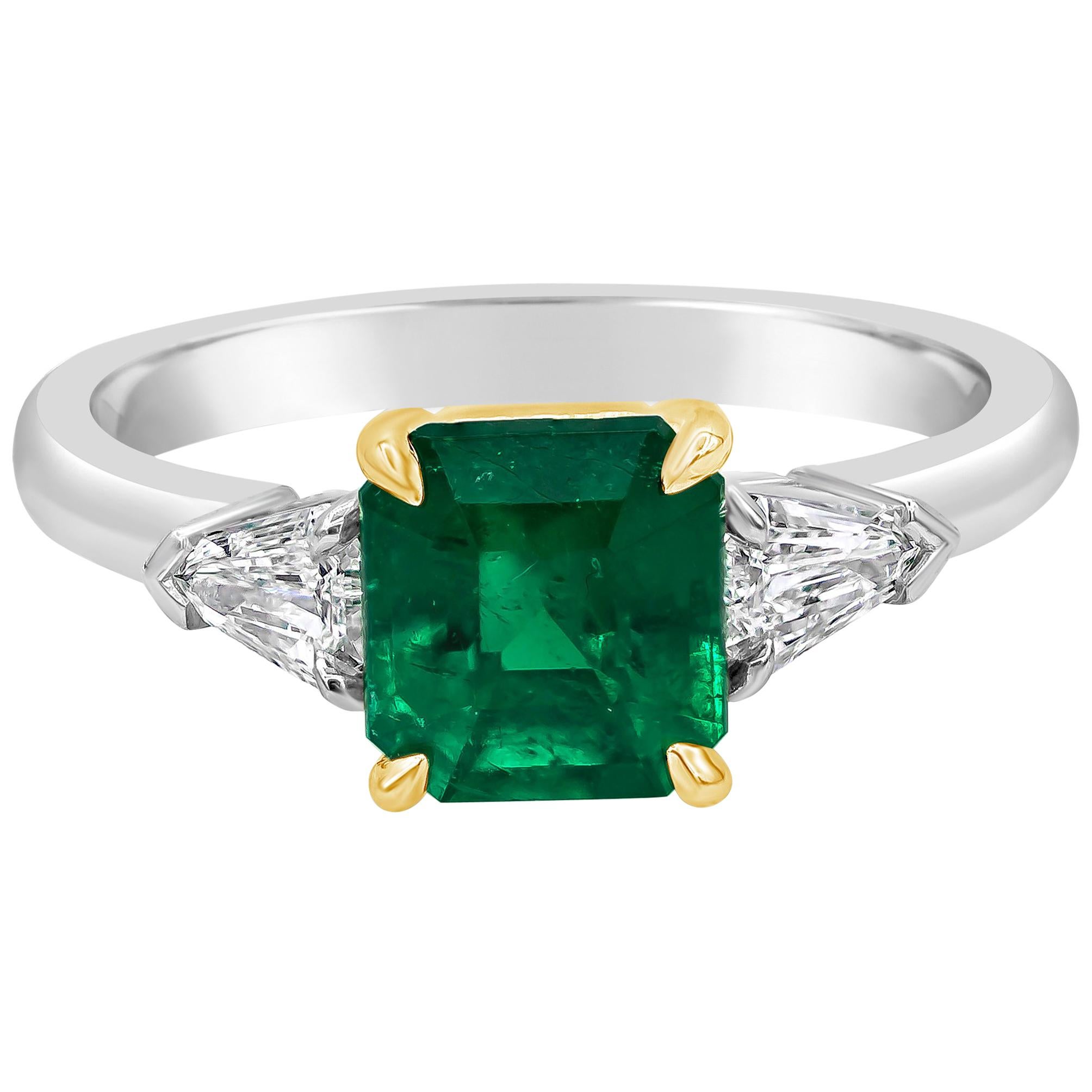 C. Dunaigre Certified Emerald and Diamond Three-Stone Engagement Ring