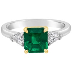 C. Dunaigre Certified Emerald and Diamond Three-Stone Engagement Ring