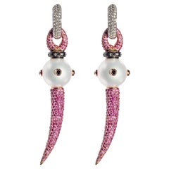 Rosa Van Parys Montana 2.0, 5.2 Carat Pink Sapphires and Pearl Earrings