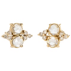 Estate 1.44 Carat Diamond Stud Earrings Rose Cut 14 Karat Gold Fine Jewelry