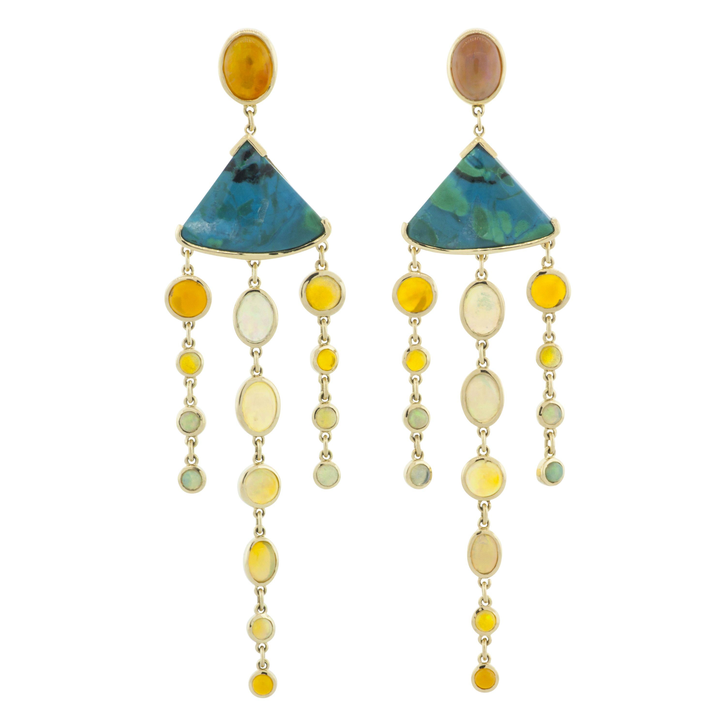 Mociun Ethiopian Opal and Chrysocolla Earrings For Sale