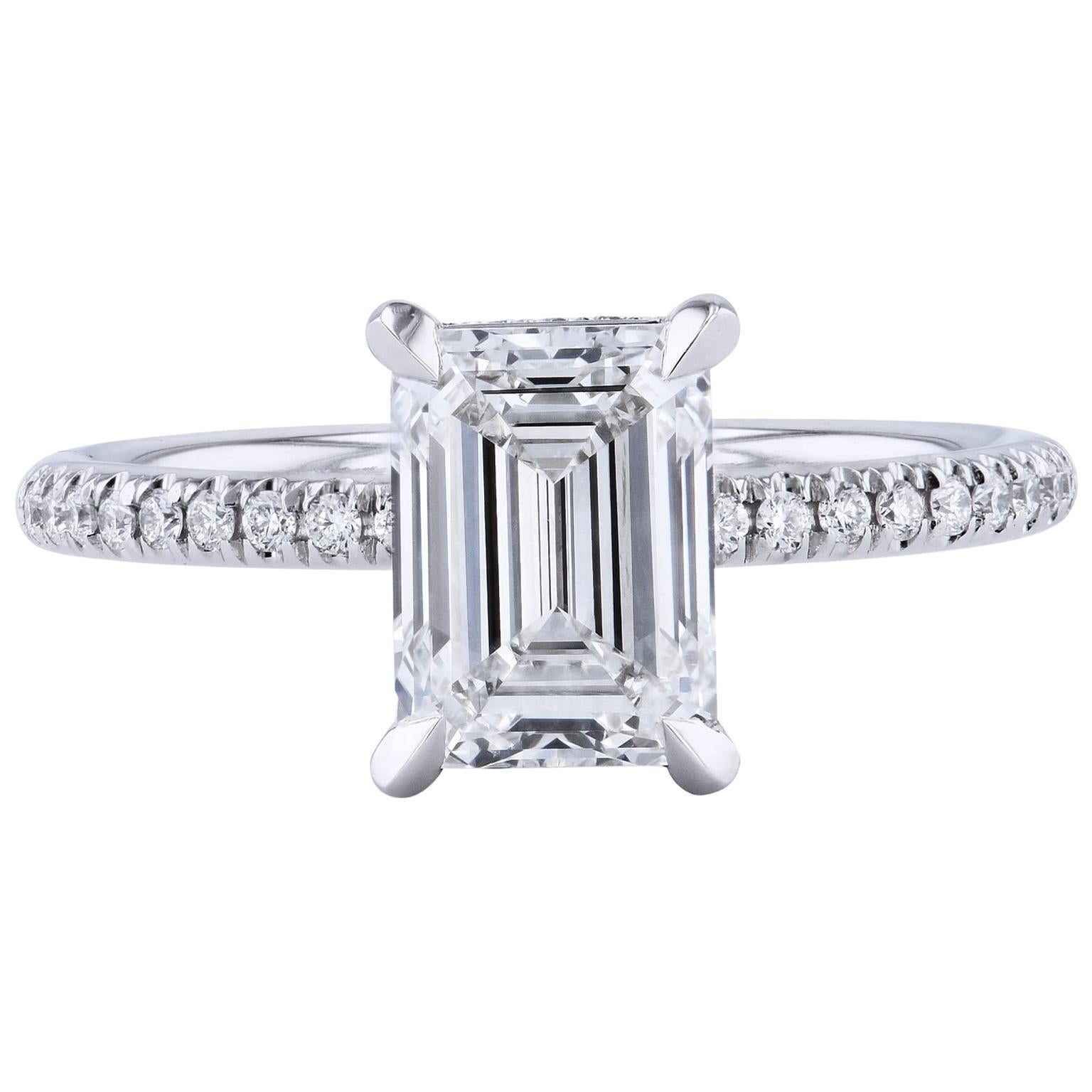 GIA Certified 2.01 Carat Emerald Cut Diamond Platinum Ring Handmade by H&H