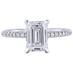 GIA Certified 2.01 Carat Emerald Cut Diamond Platinum Ring Handmade by H&H