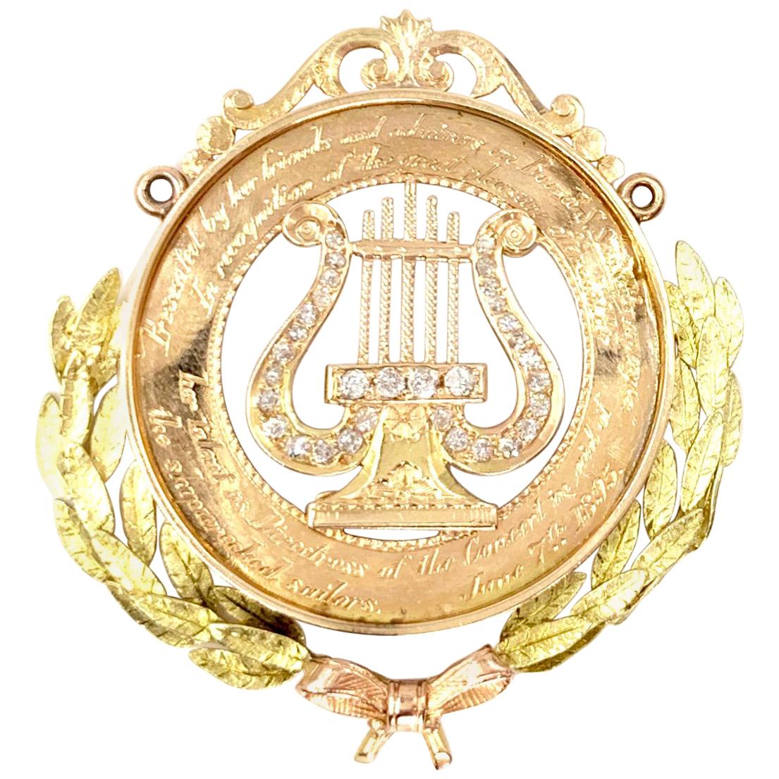 Rose and Yellow Gold Diamond Antique Musical Medallion Pendant