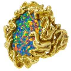1970s Arthur King Black Opal and Gold Ring