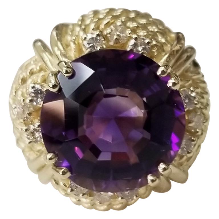 Amethyst and Diamond 14 Karat Ring