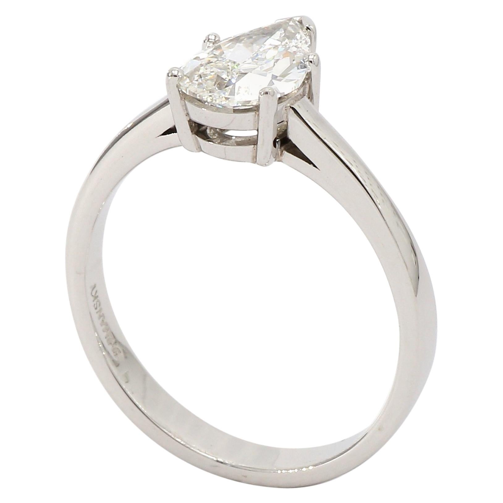 Pear Shape Diamond Solitaire Engagement Ring in Platinum For Sale