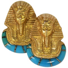 Vintage Gold and Turquoise "Pharaoh Motif" Earrings