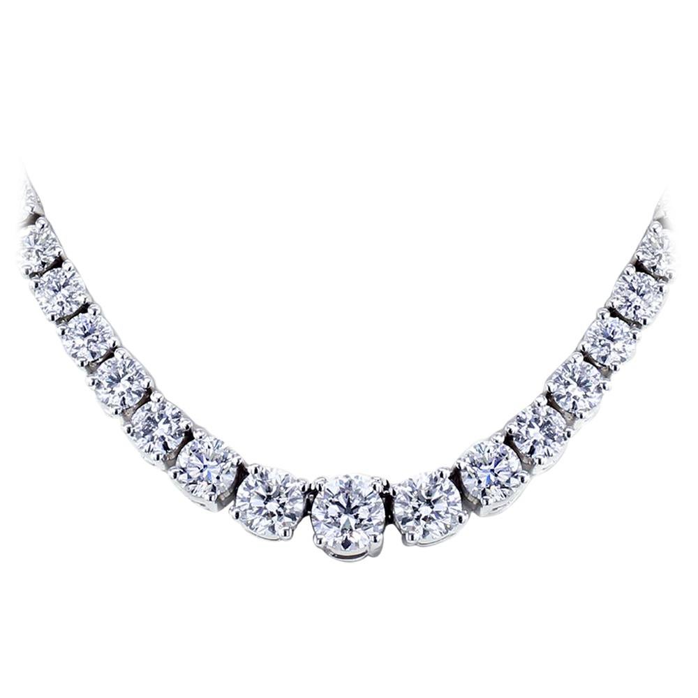 15 Carat Gradual Round Cut Diamond Tennis Necklace 18 Karat White Gold For Sale