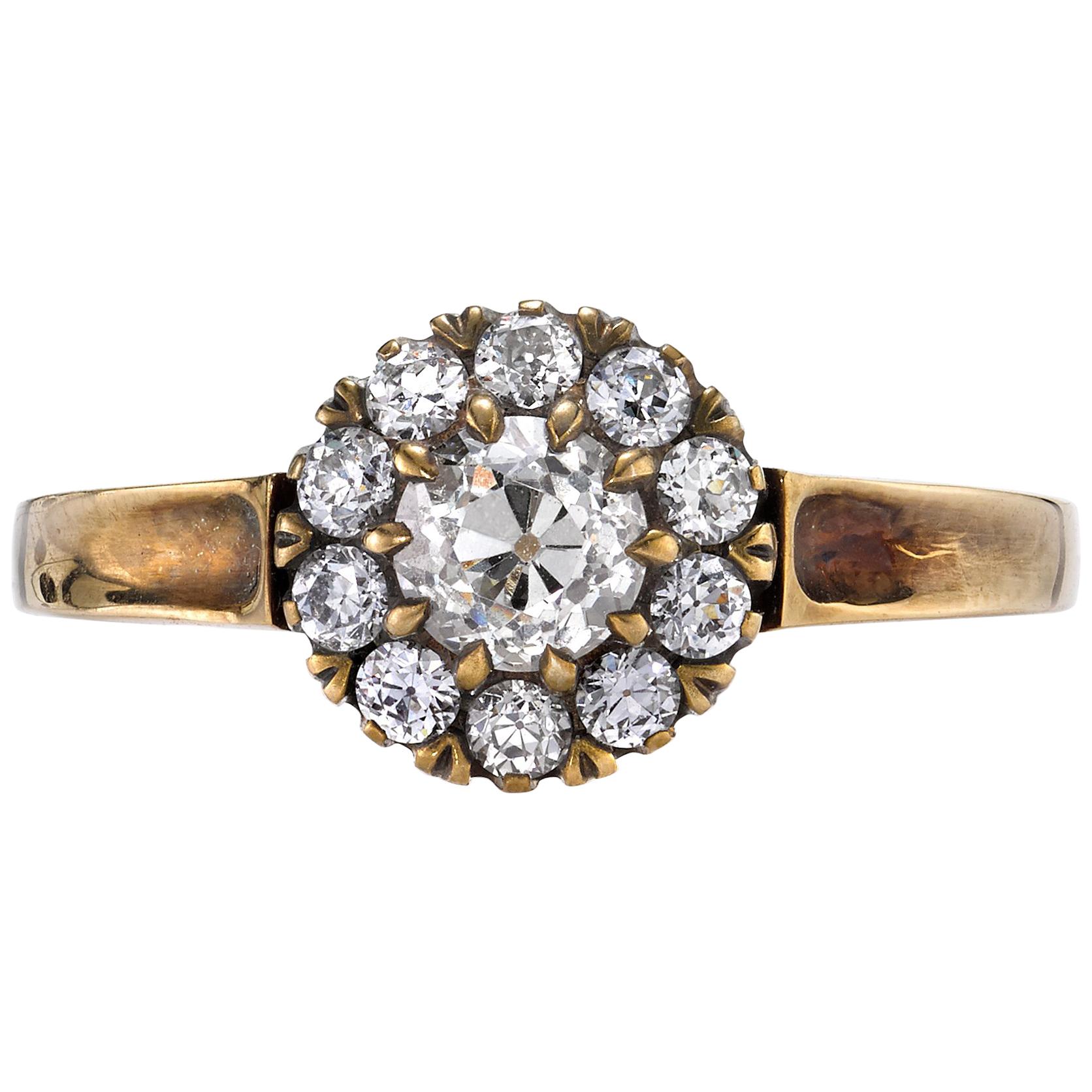 Handcrafted Talia Antique Old Mine Cut Diamond Ring in 18K Gold by Single Stone For Sale