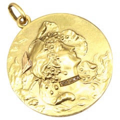 Art Nouveau French Gold Diamond Medallion Pendant