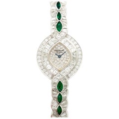 Chopard White Gold Baguette Diamond and Emerald Watch