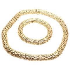 Fope Italy Set of Mesh Yellow Gold Necklace and Bracelet