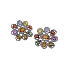 10.00 Carat Total Multi-Color Sapphire & Diamond Earrings in 18 Karat White Gold