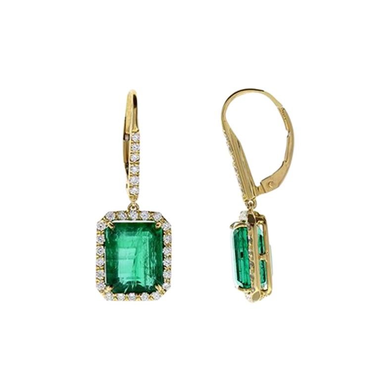 GiA Certified 8.55 Carat Total Emerald Cut Emerald & Diamond Earrings In 18K 
