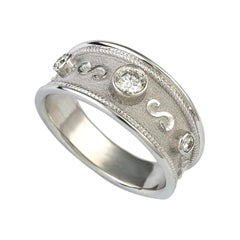 Georgios Collections 18 Karat White Gold Diamond Band Ring with Granulation