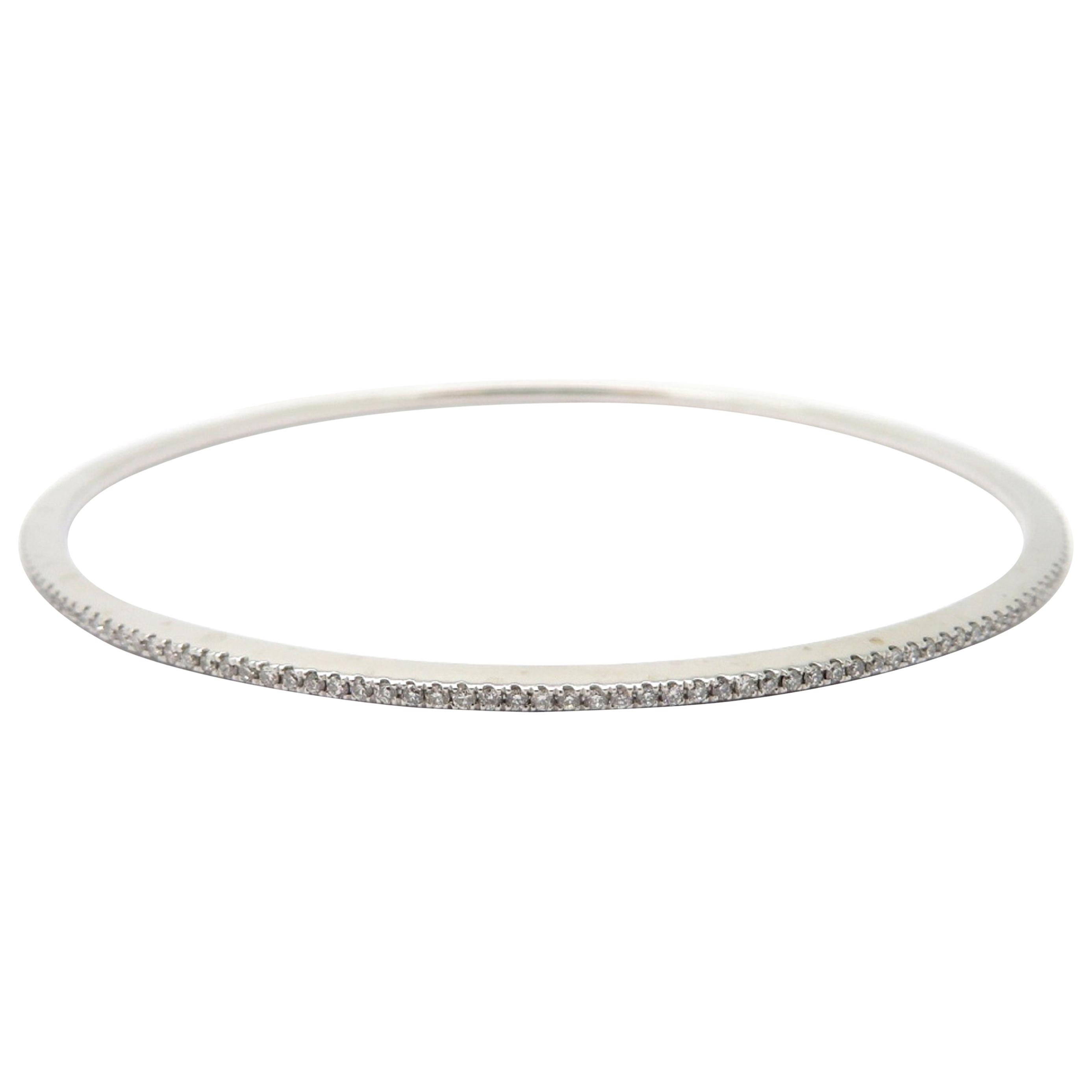 Estate 18 Karat White Gold Round Diamond Bangle Bracelet For Sale