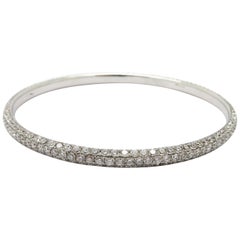 Estate Vintage 18 Karat White Gold Pave Round Diamond Bangle Bracelet