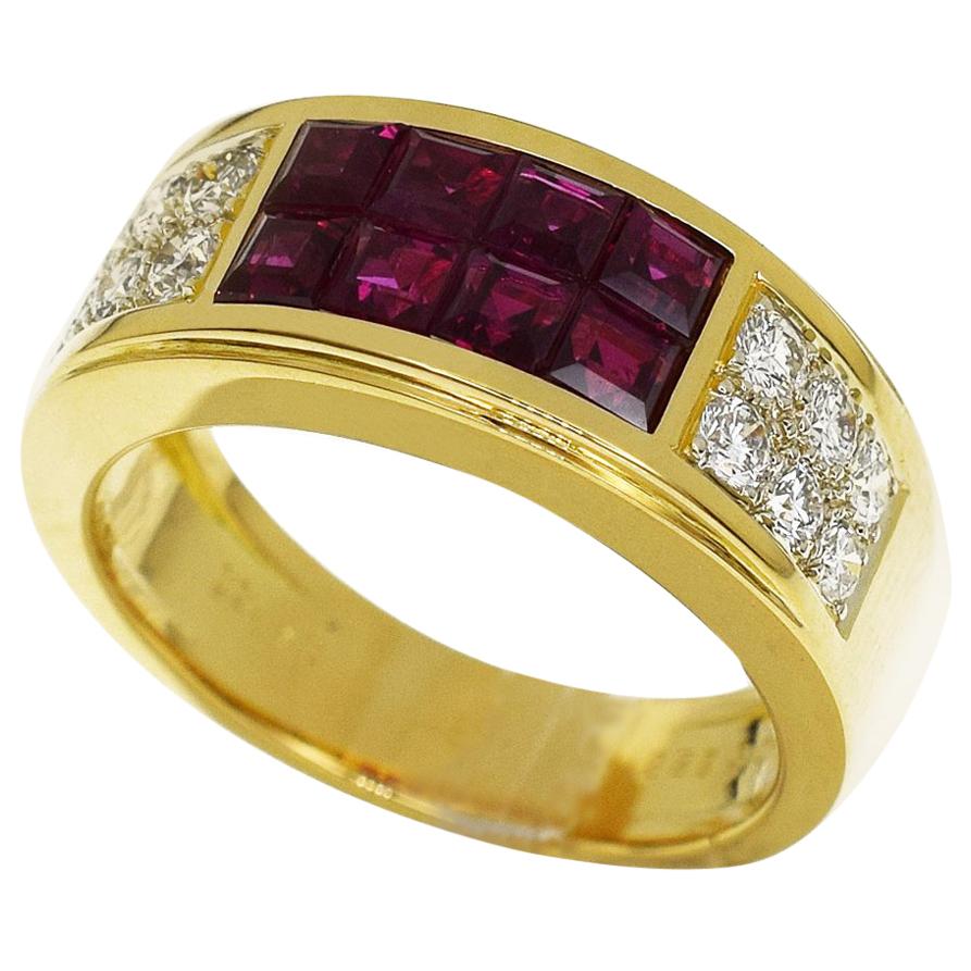 Brand:Cartier 
Name: Diabolo Diamond Invisible Set Ruby Ring
Material :12P Diamond, 8P Ruby, 750 K18 YG Yellow Gold
Comes with:Cartier Case、Repair certificate (July 2018)
Ring Size:British & Australian:N  /   US & Canada:6.5   /  French & Russian:53