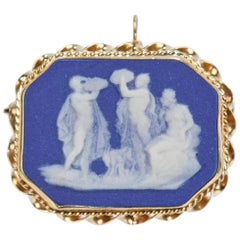 Antique 19th Century Wedgwood Blue Jasper Plaque and 14 Karat Gold Pendant / Pin